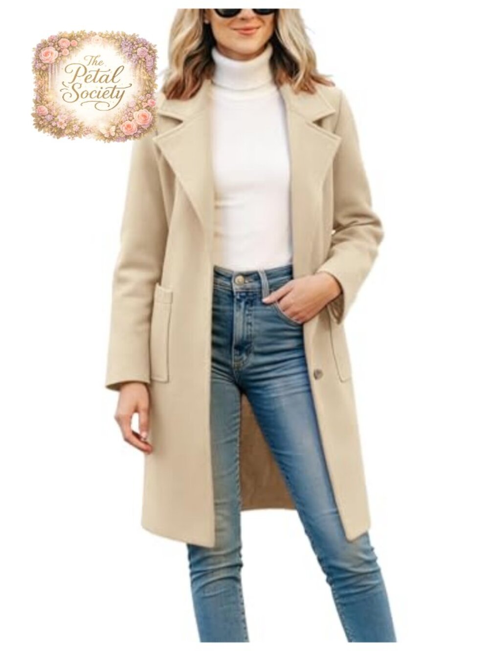 Women's Wool Blend Pea Coat Notch Lapel Mid Long Single Breasted Winter Jacket